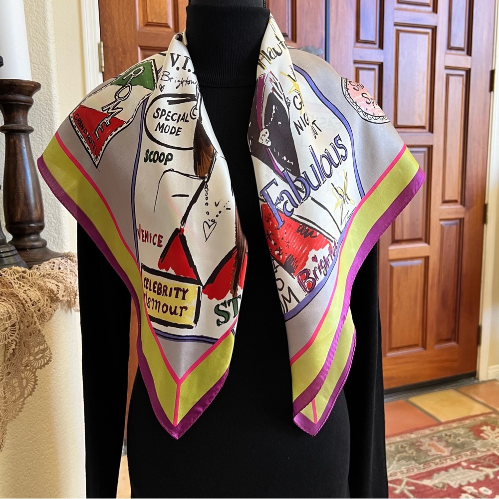 Brighton Silk Scarf with Female Faces on Magazines designed by Tom Clancy 34”